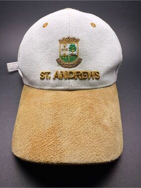 Vintage 90s St. Andrews Old Course Crest Strapback Golf Cap Suede Brim Dad Hat